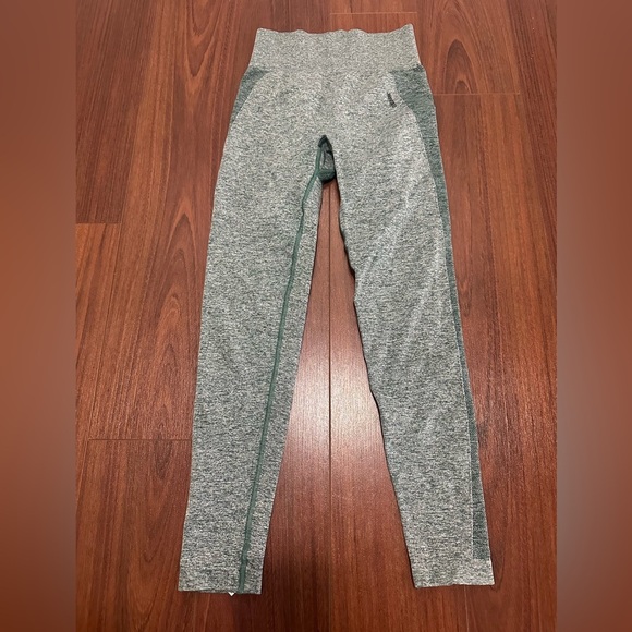 Gymshark Flex High Waisted Leggings Womens Small Green Tights Pants Logo Waist - Picture 2 of 4